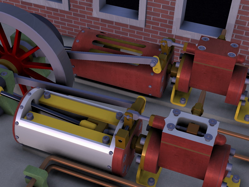 Horizontal Twin Steam Engines in Factory Layout